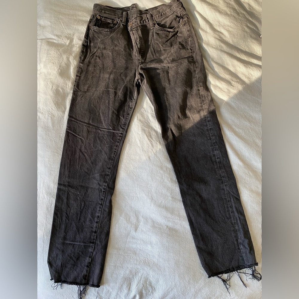 Cross cross waist, raw hem, washed black Agolde jeans